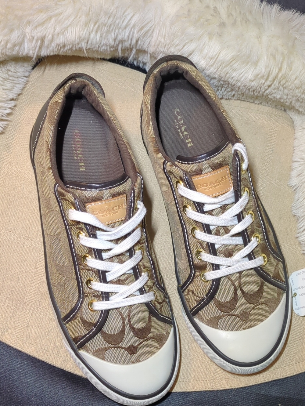 Authentic Vintage Coach Brown Signature Canvas Low-Top Sneakers wWhite Laces